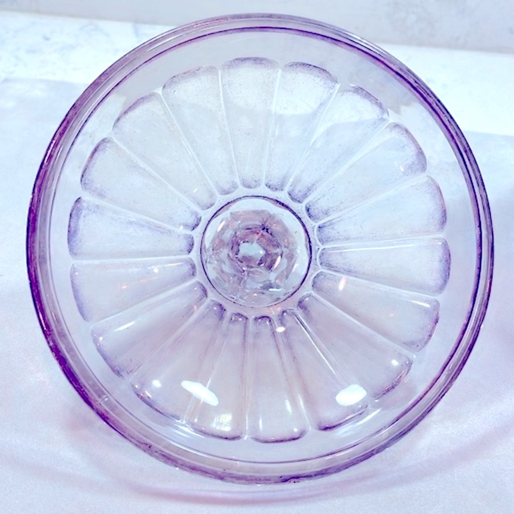 Antique Carnival Glass Covered Candy Jar Clear Amethyst Iridescent Signed Heisey - Picture 7 of 9
